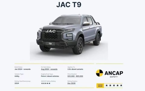 [Celebración del 60 Aniversario] Máximo honor, certificación de cinco estrellas: El pick-up JAC T9 obtiene la calificación de cinco estrellas en las pruebas de seguridad de ANCAP en Australia