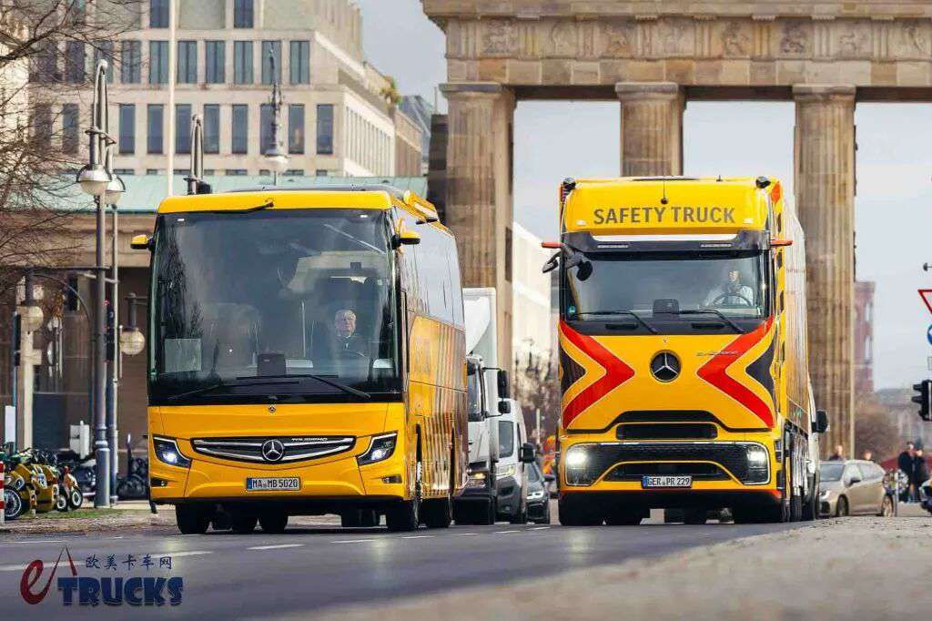 ¿Revolución en la seguridad de los camiones en la era eléctrica? Mercedes-Benz presenta el eActros 600 Safety Truck (Camión de Seguridad)​